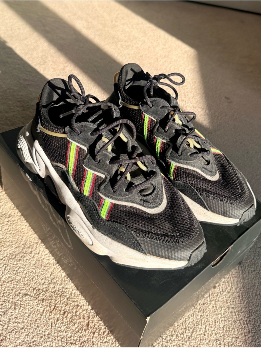Adidas Ozweego Sneakers Black w/ Colorful Stripes